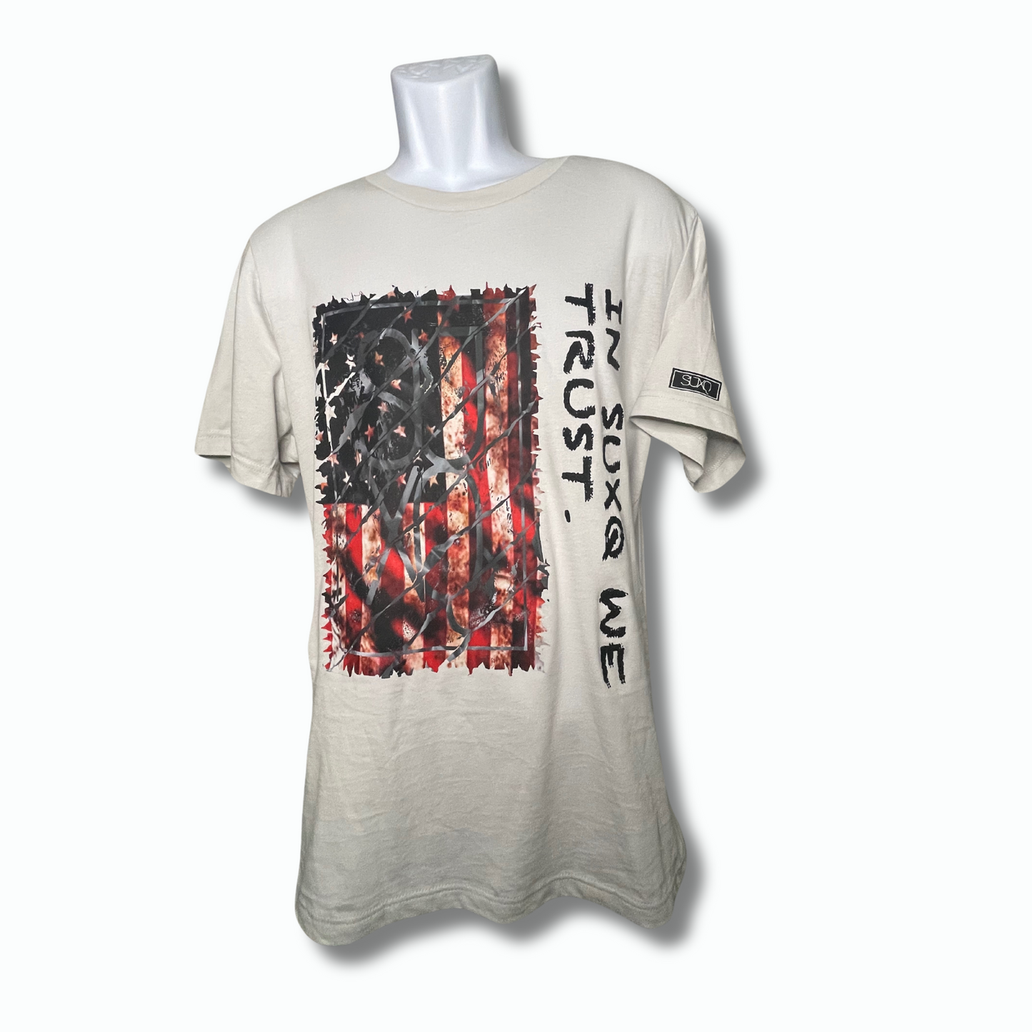 Men Short Sleeve Crew Neck Graphic Tee In SUXQ We Trust