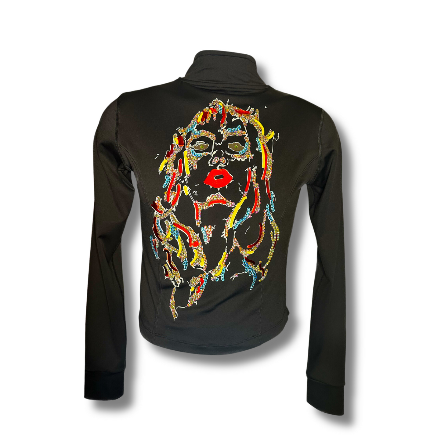 Graphic Printed Cropped Zipper Jacket