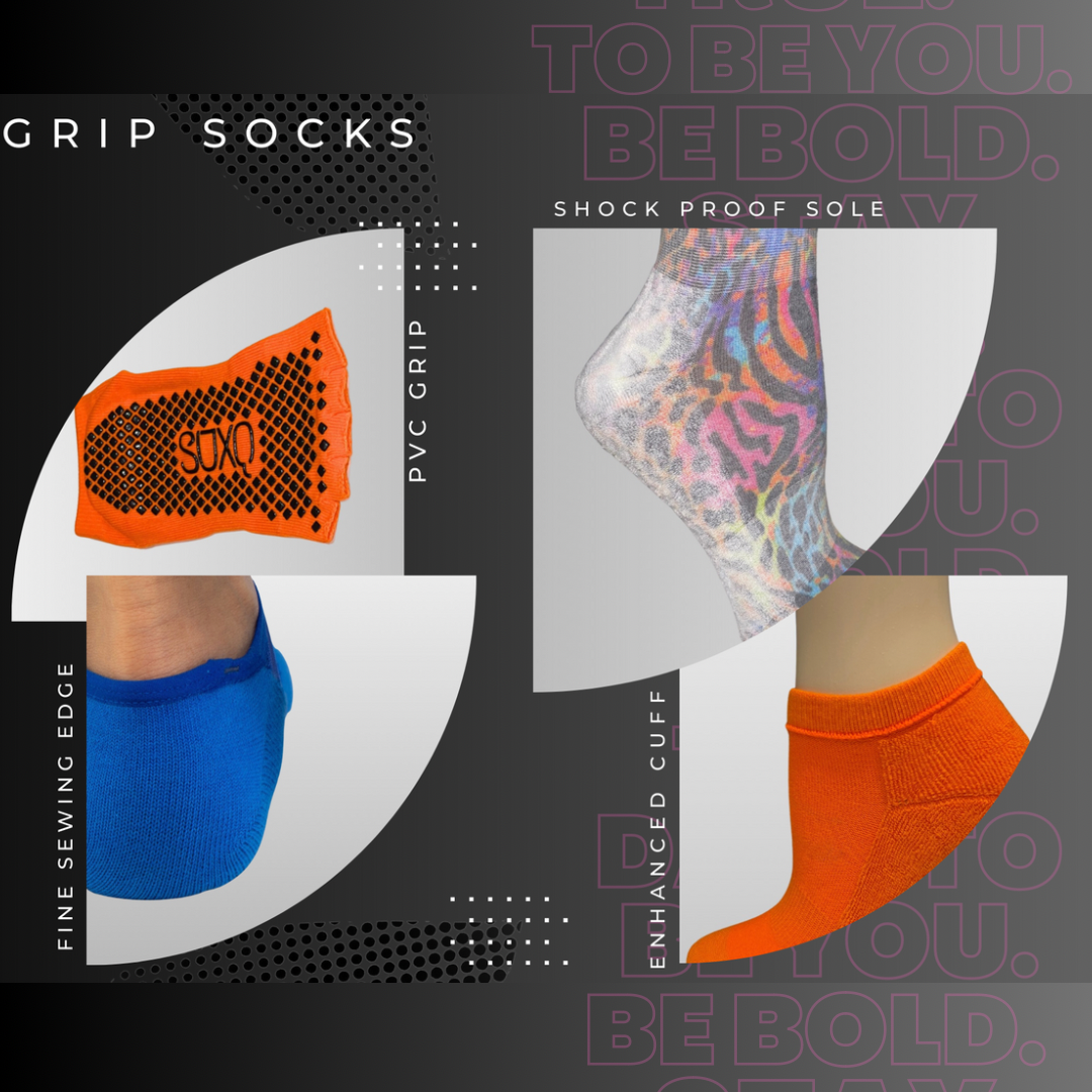 Funny Pilates Images Multi-Feline Quarter Crew Cozy Socks With Grippers