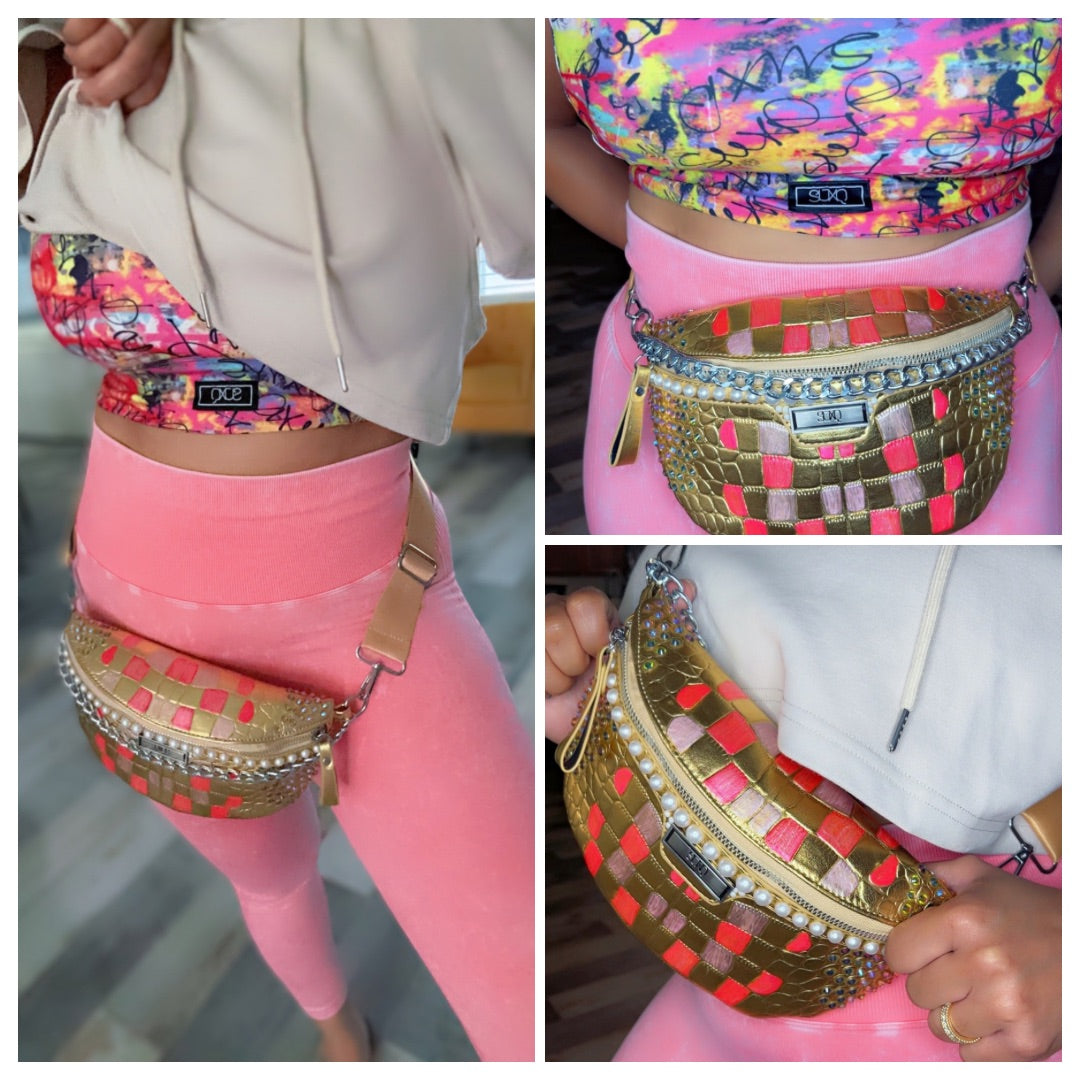 Bedazzled Metallic Crossbody Hipster Bag
