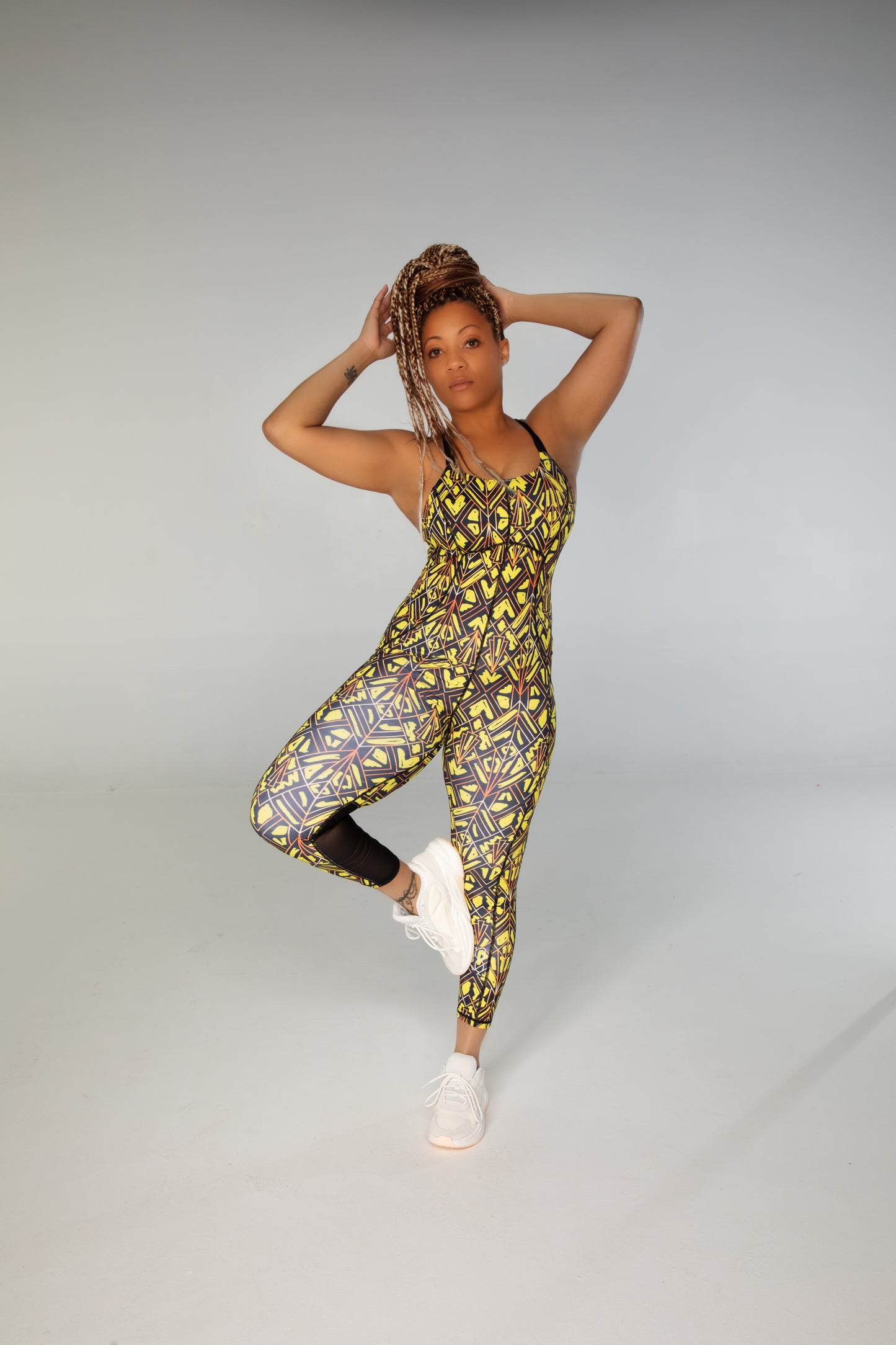 Womens Bumble Bee Theme Print Mesh Jumpsuit