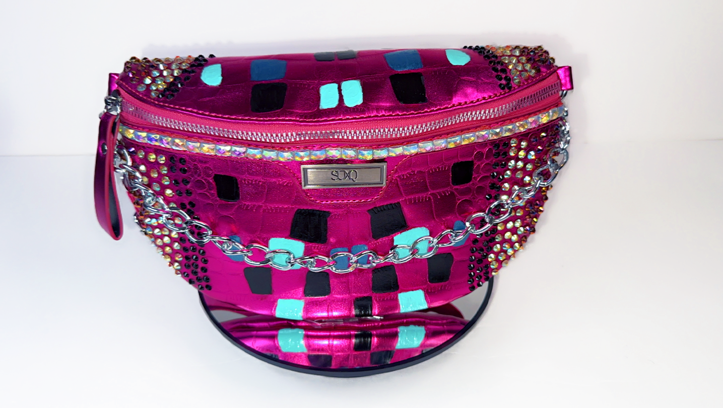 Bedazzled Pink Metallic Crossbody Hip Bag