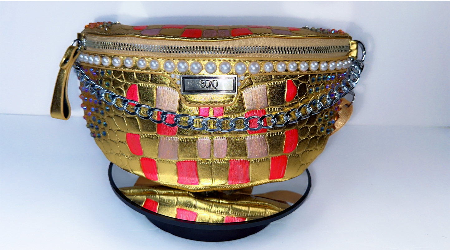 Bedazzled Metallic Crossbody Hipster Bag