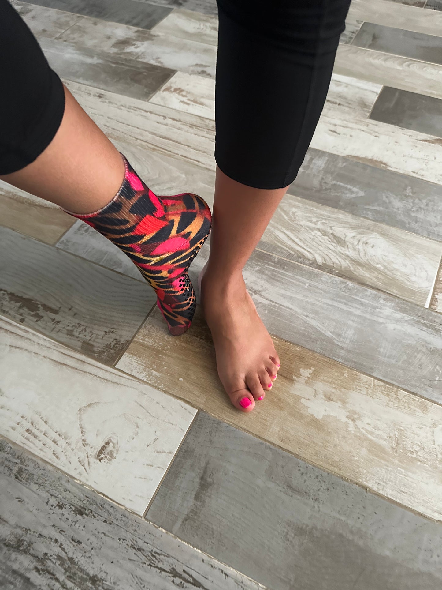 Funny Pilates Images Tiger Heart Quarter Crew Cozy Socks With Grippers