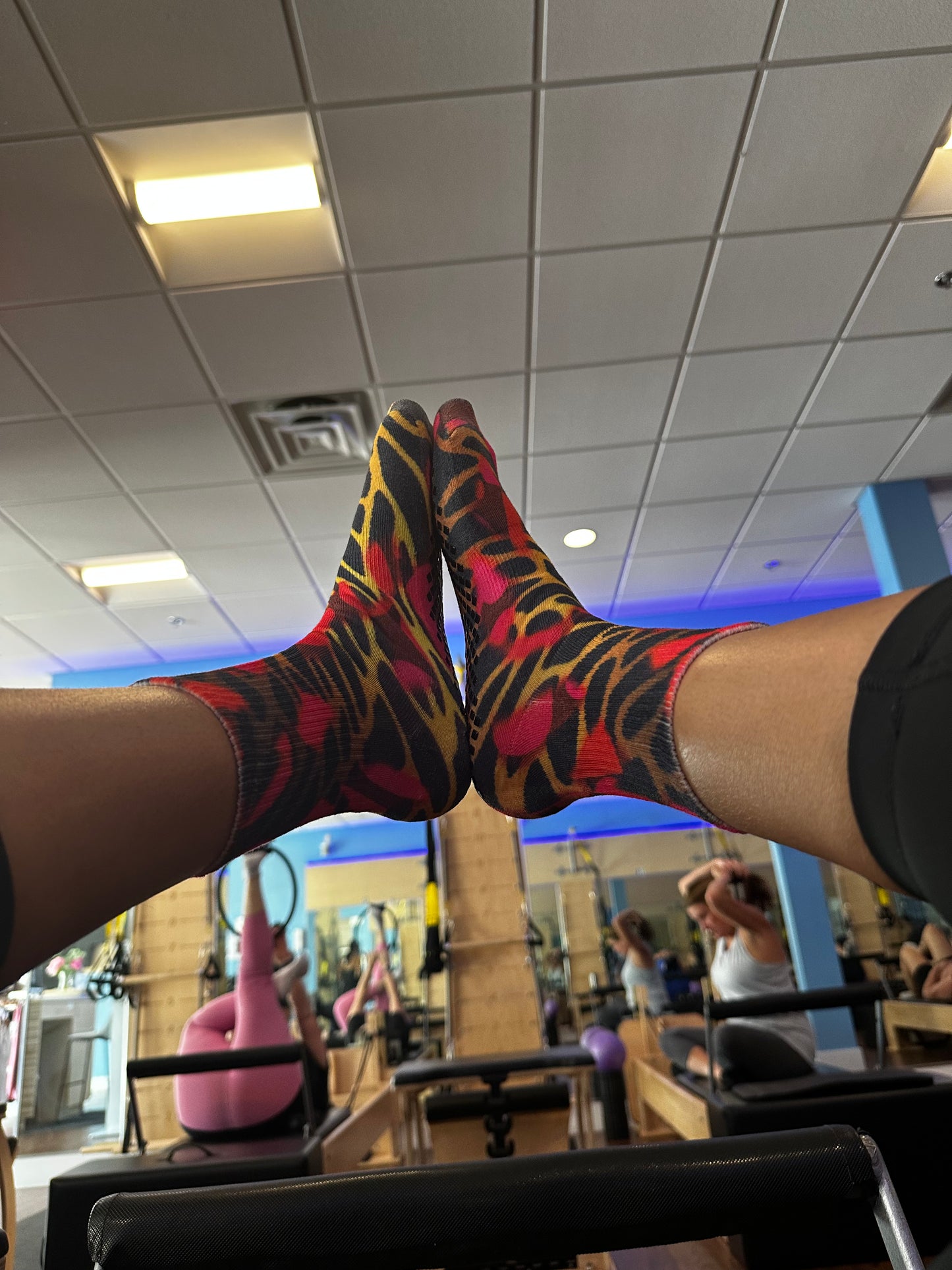Funny Pilates Images Tiger Heart Quarter Crew Cozy Socks With Grippers