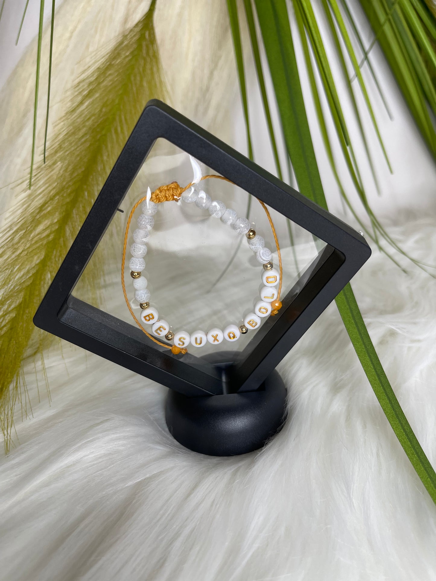White Frosted Agate Natural Stone “Be SUXQ Bold” Novelty Bracelet