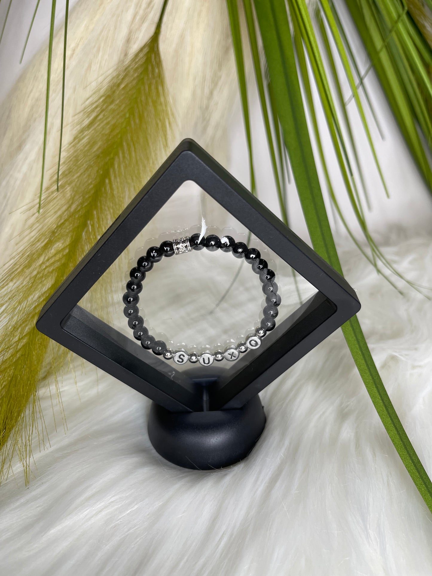 Black Onyx Stainless Steel “SUXQ” Novelty Bracelet
