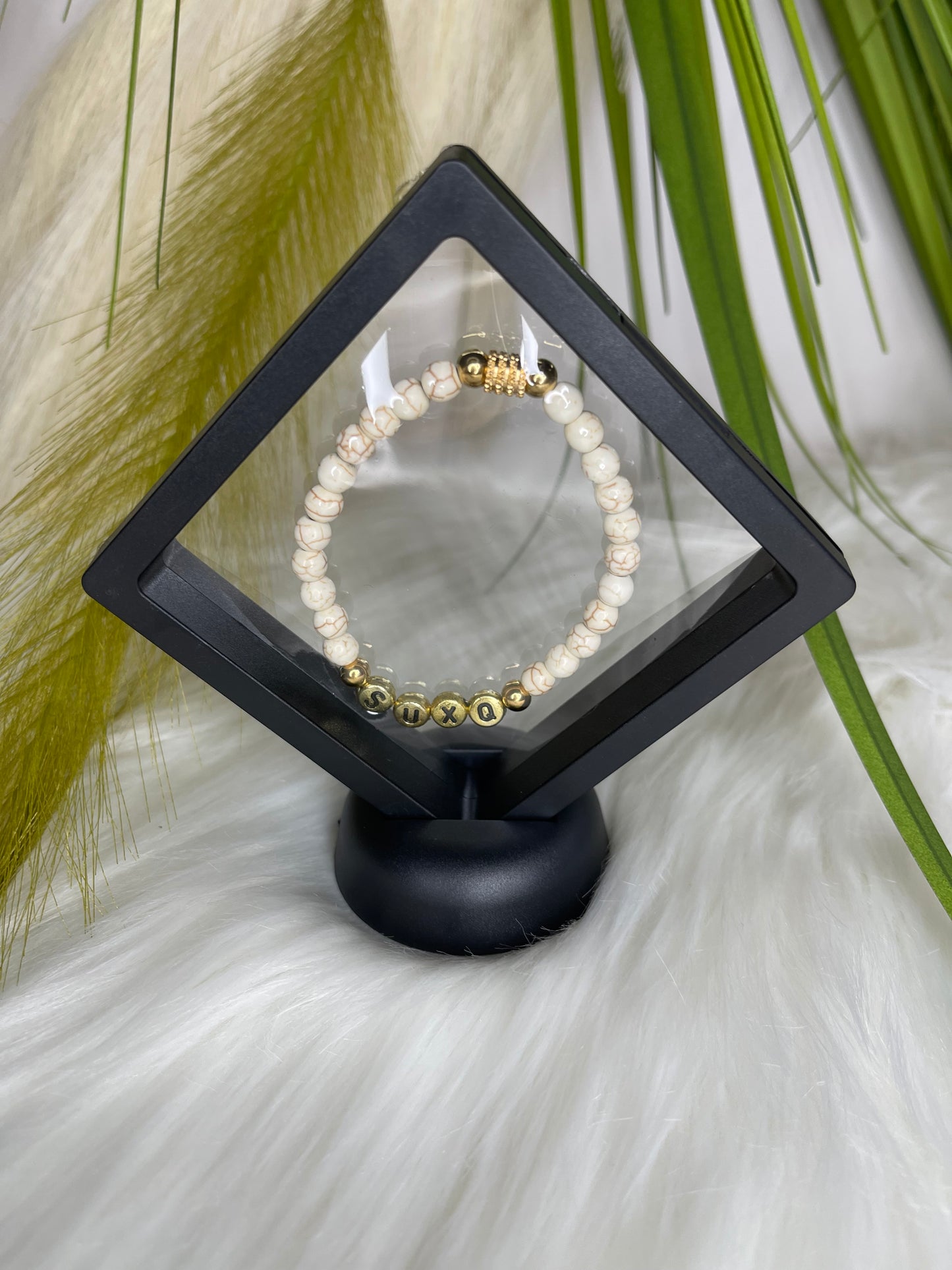 White Turquoise “SUXQ” Stretchy Novelty Bracelet