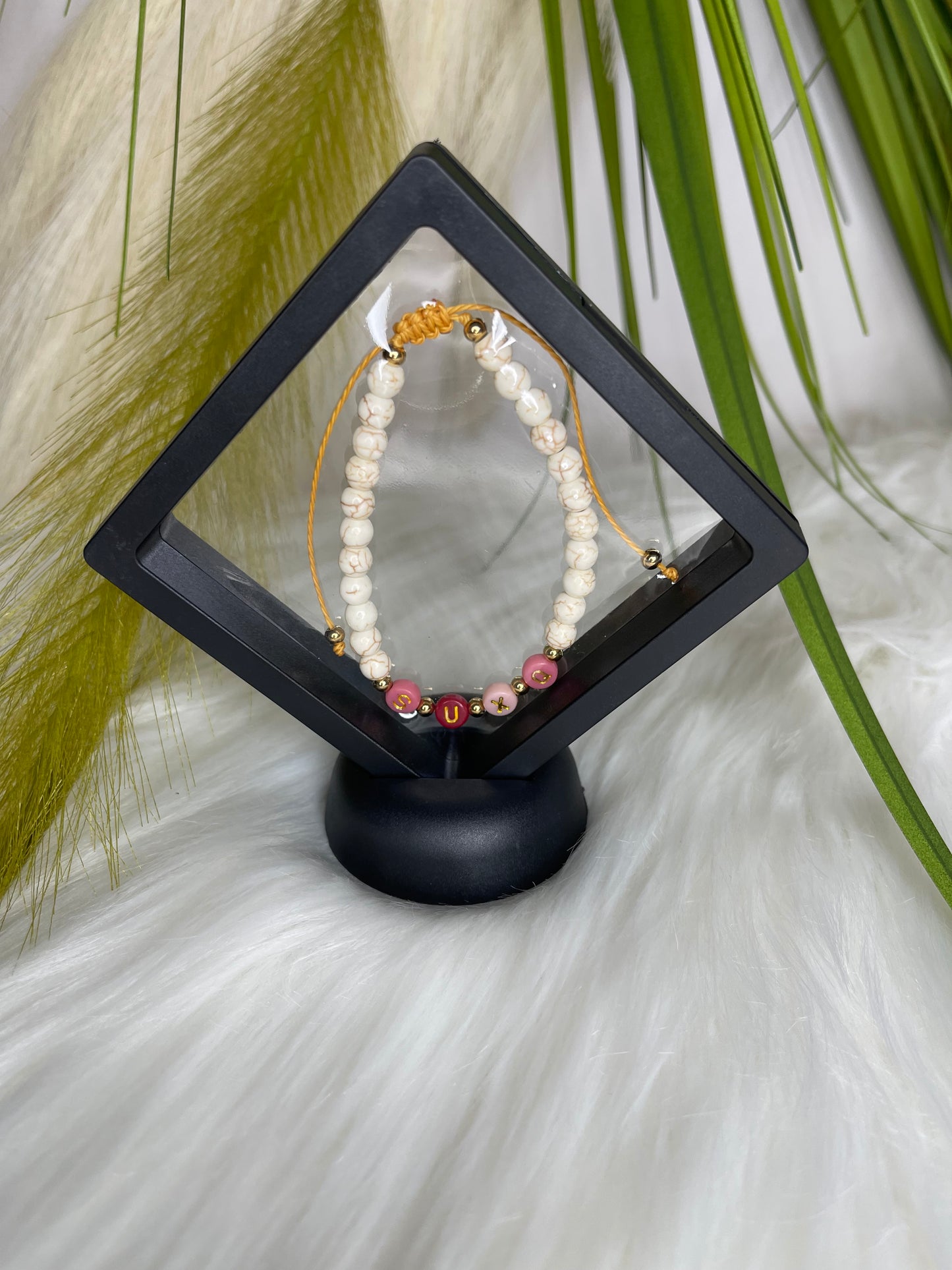 White Turquoise “SUXQ” Novelty Adjustable Bracelet