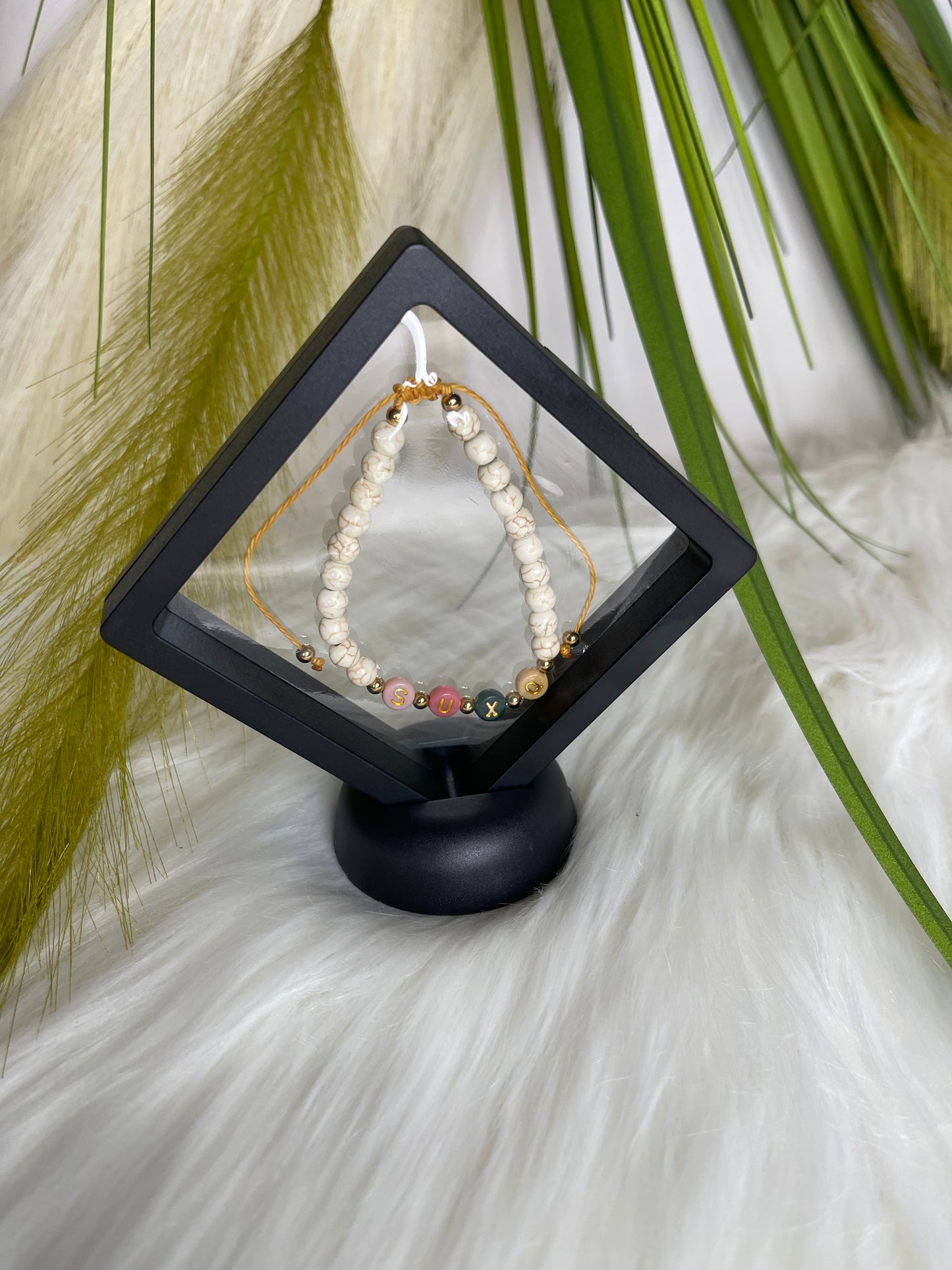 White Turquoise “SUXQ” Novelty Adjustable Bracelet