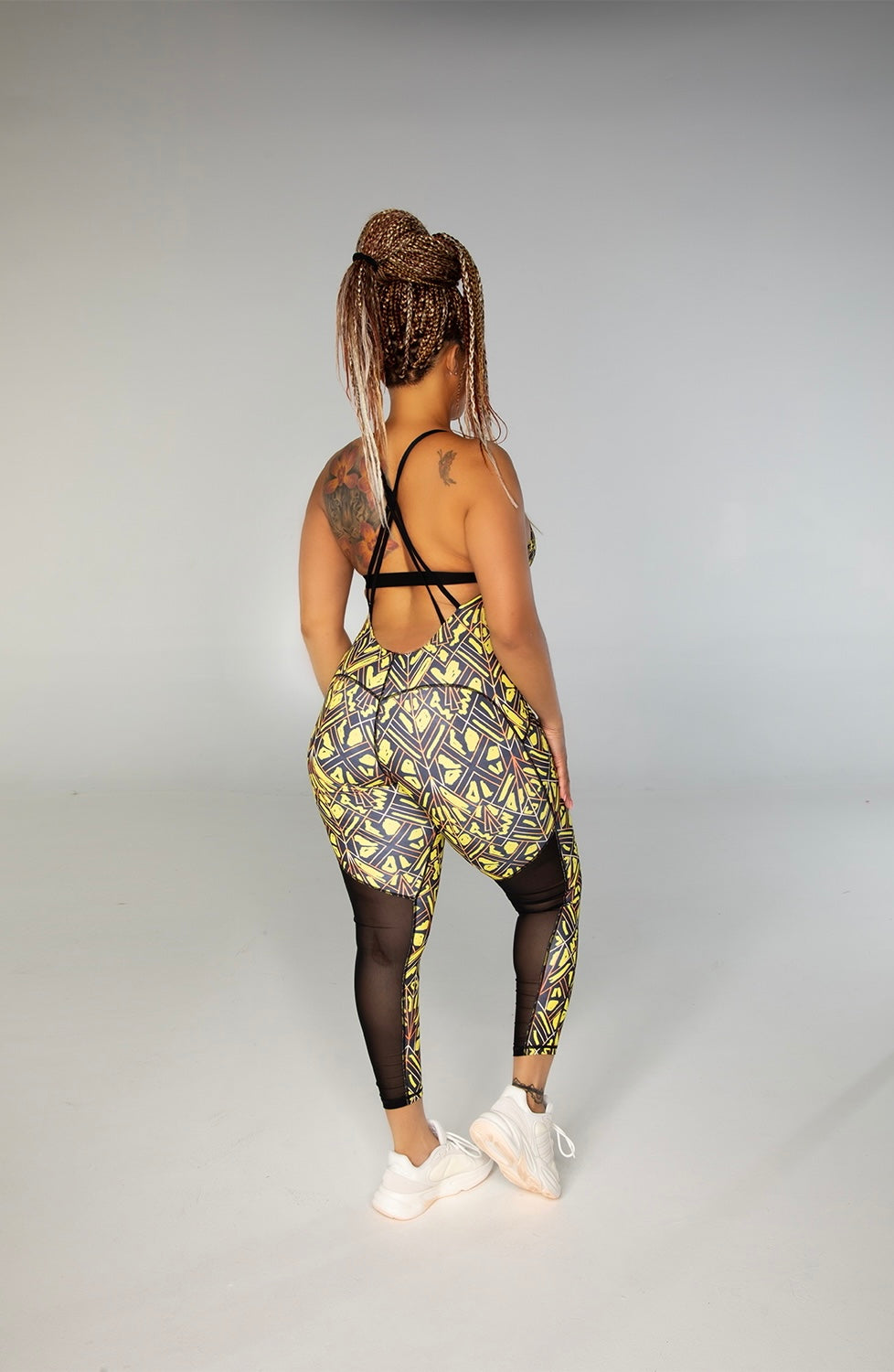 Womens Bumble Bee Theme Print Mesh Jumpsuit