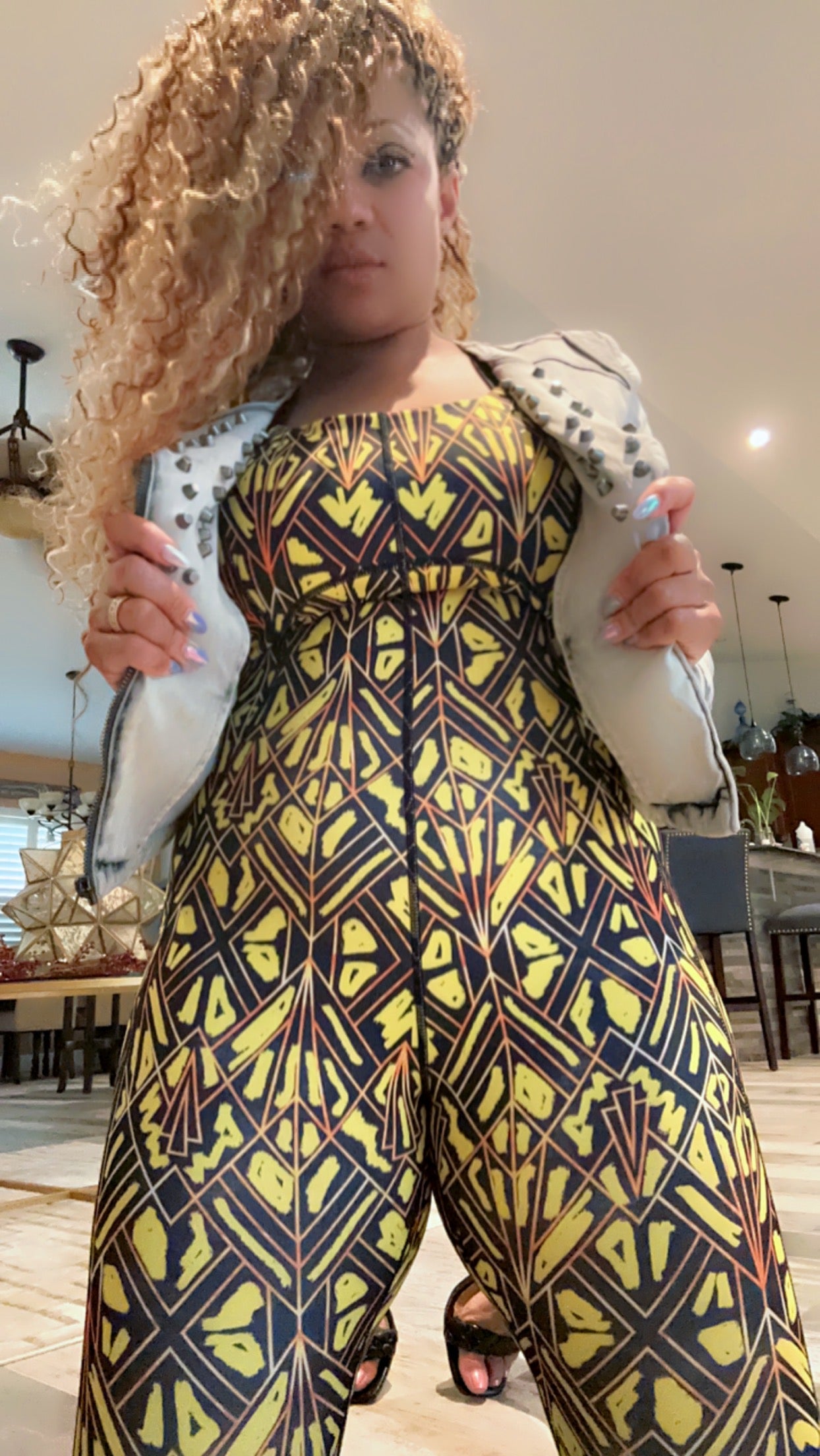 Womens Bumble Bee Theme Print Mesh Jumpsuit
