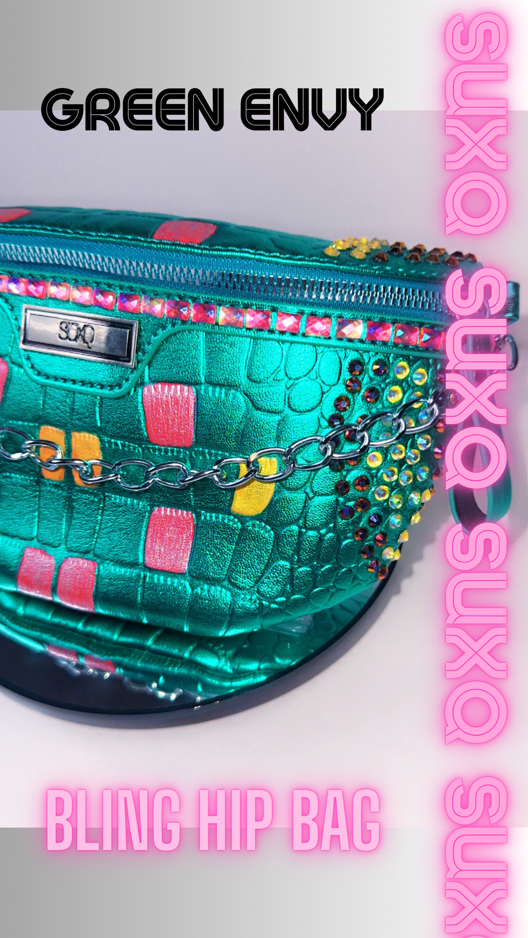 Bedazzled Metallic Crossbody Waist Bag Green Envy