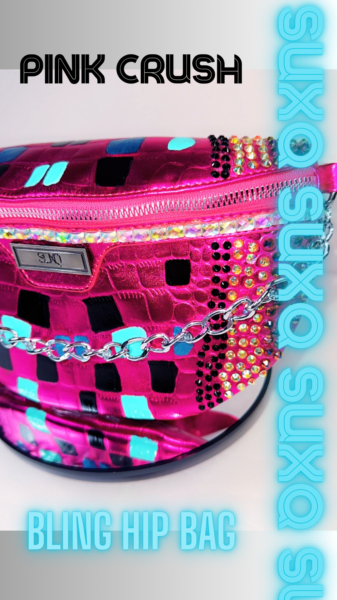 Bedazzle Metallic Crossbody Hip Bag Pink Crush