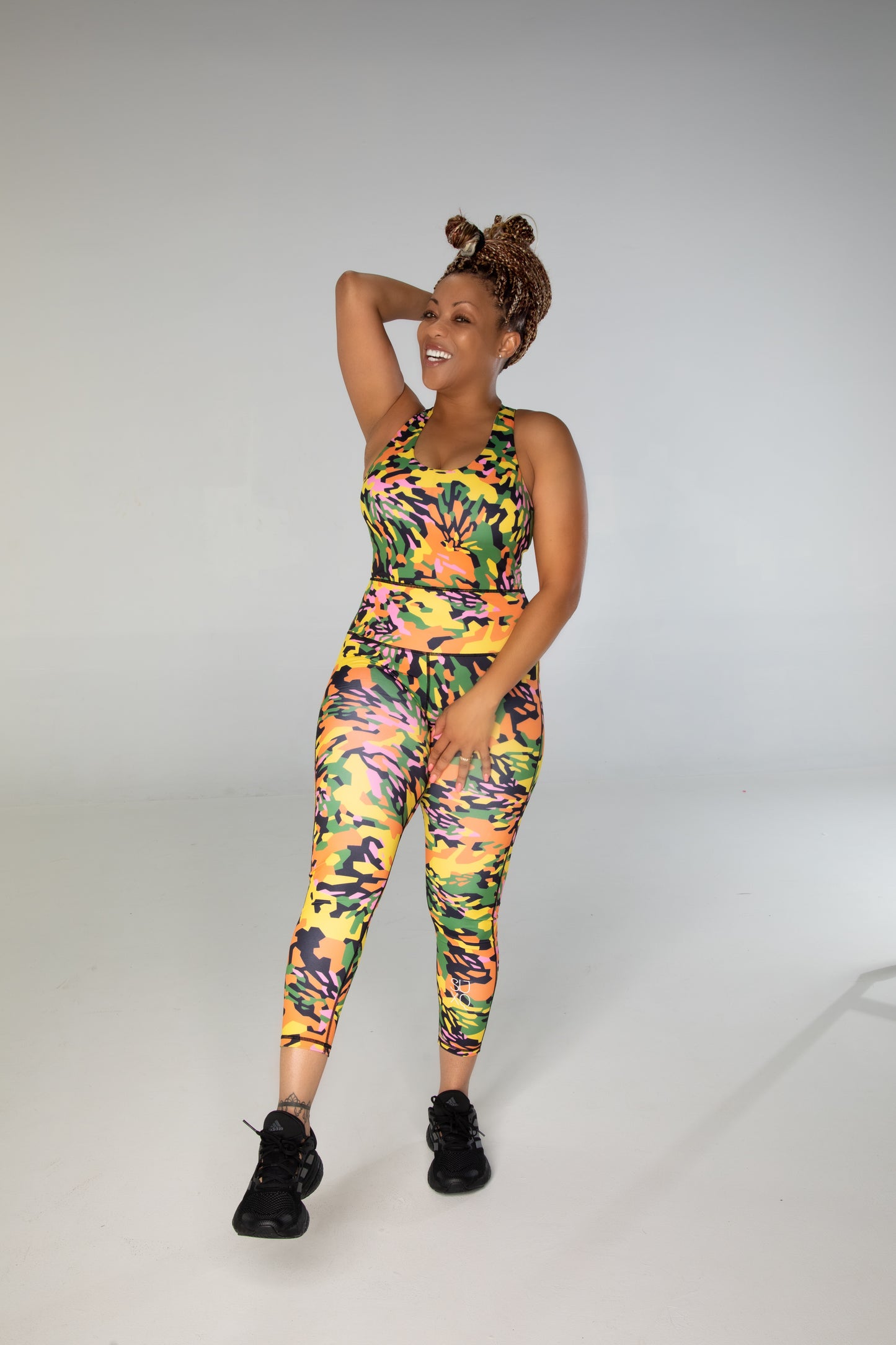 Curvy Women Athleisure Trend Fitted Print Jumpsuit Tropic
