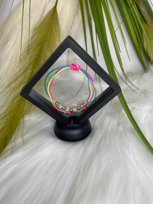 Rainbow Silk Adjustable Wax Cord “SUXQ” Novelty Bracelet