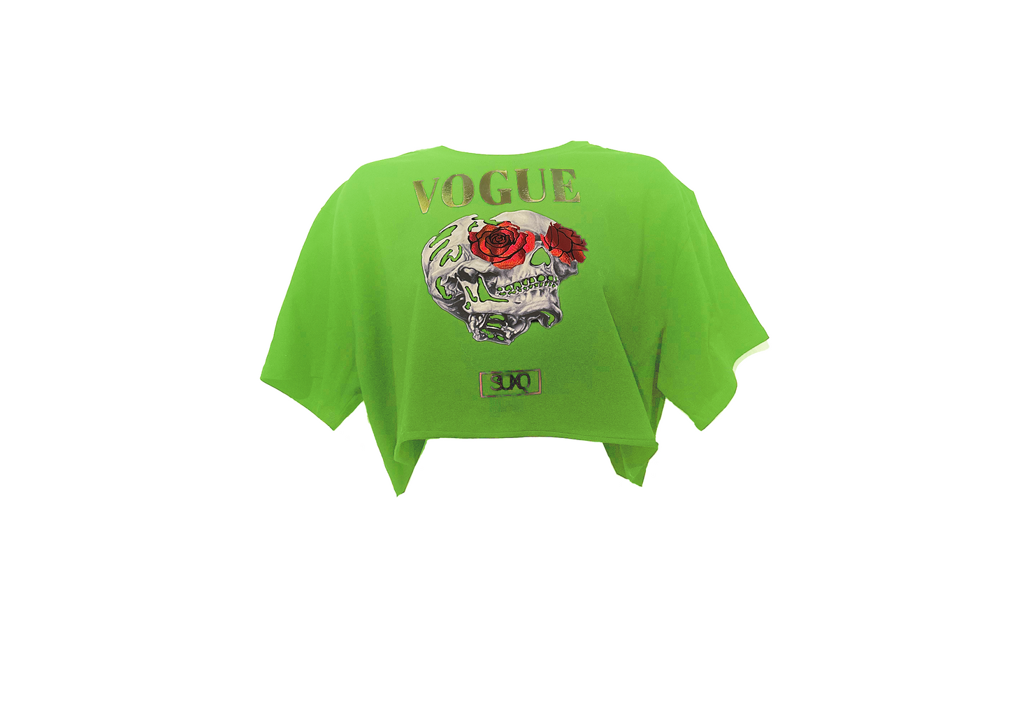 Women Streetwear T Shirt Skull Rose Holographic Letters Crop Top