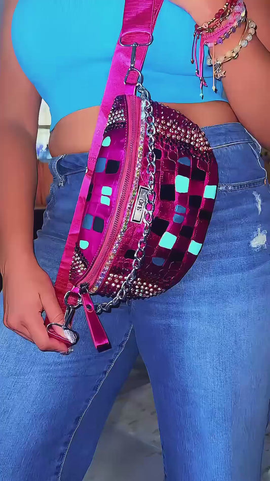 Bedazzle Metallic Crossbody Hip Bag Pink Crush